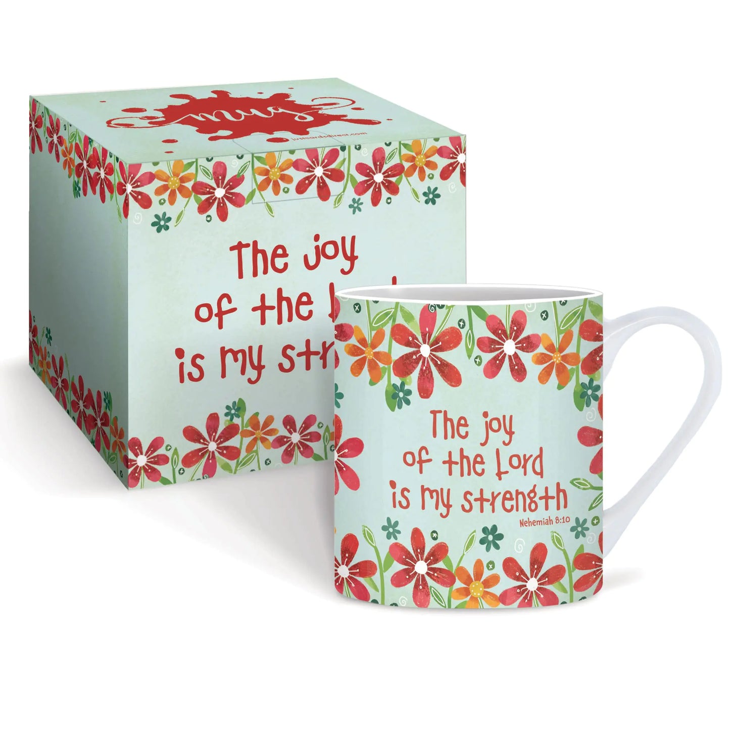 Christian Mug with Gift Box 12 oz Joy of the Lord with Bible verse Nehemiah 8:10. These Christian Coffee Mugs make perfect Christian gifts for women by Just Cards Direct (Green/Joy)