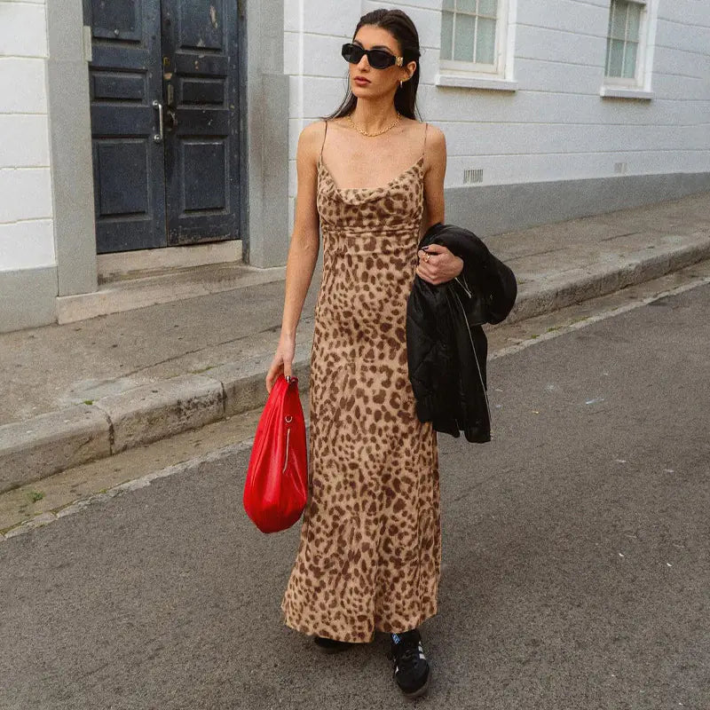 Leopard Print V-Neck Sling Dress