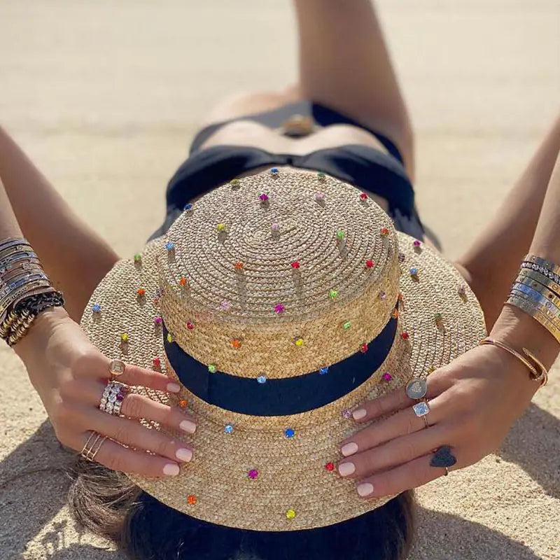 Diamond Inlaid Straw Woven Hat