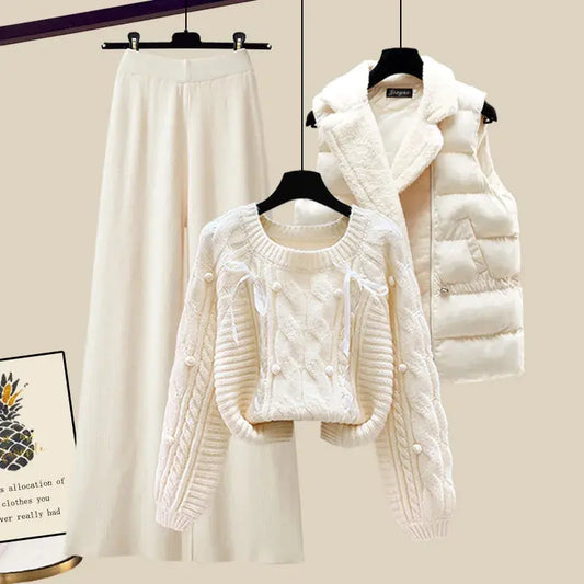 Women's High Waist Sweater and Pants Set, 3 Pieces