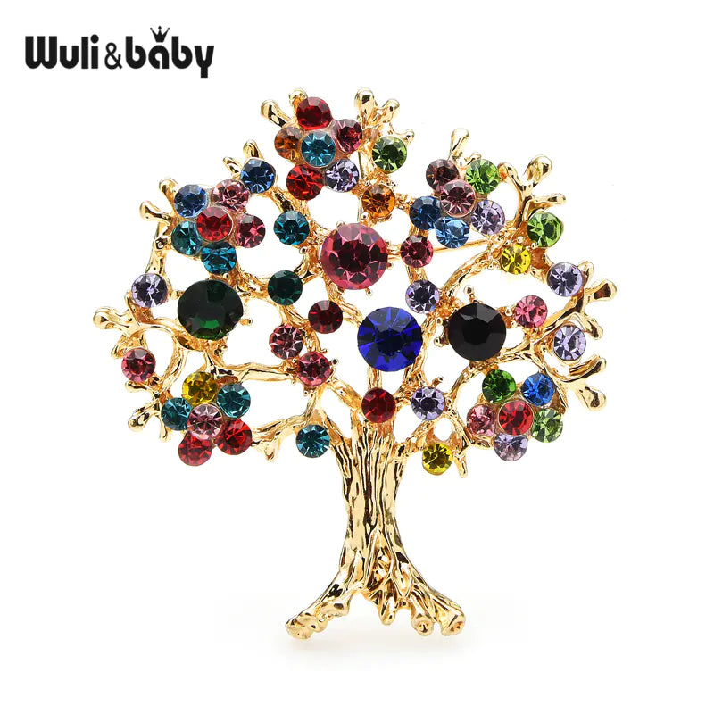 Colorful Diamond Tree of Life Brooch for Shawls and Scarves