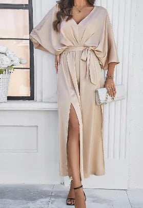 Ice Silk Long Sleeve Casual Lace-Up Bathrobe