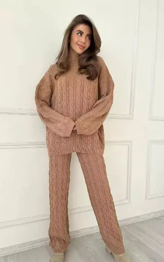 Slim-Fit Sweater and Straight Pants Two-Piece Set