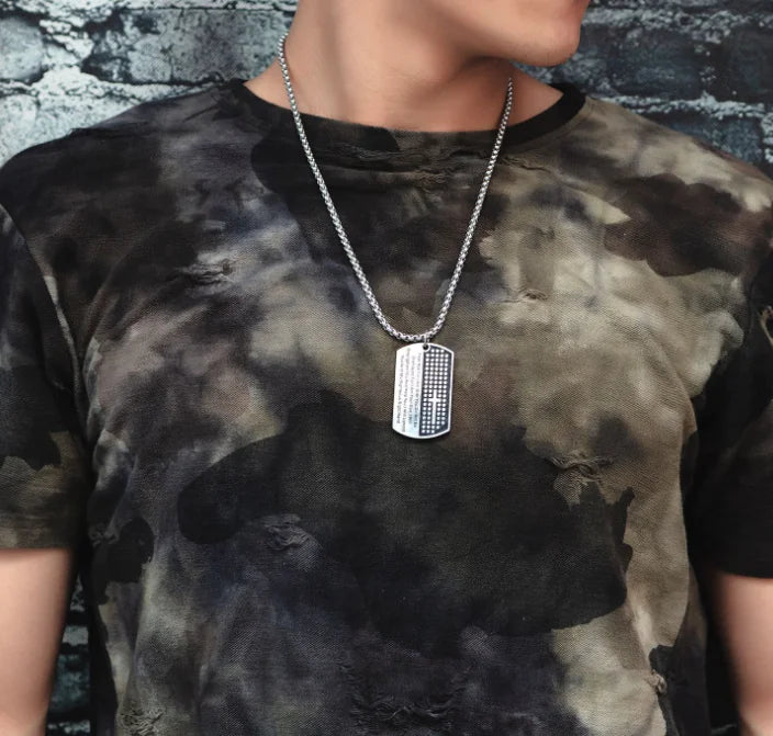 Christian Scripture Tag Necklace - Men's Titanium Pendant