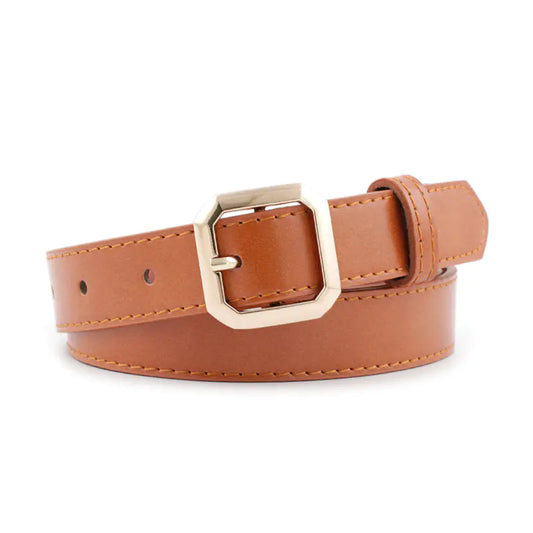 Elegant Octagonal Gold Buckle Women's Fashion Belt