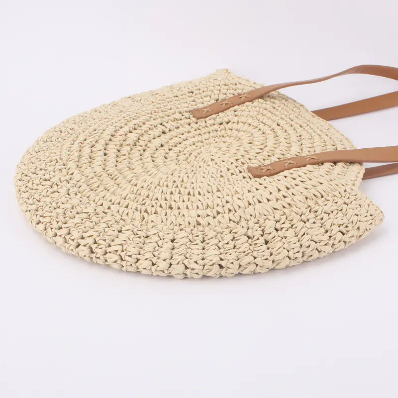 Retro Round Straw Beach Bag for Women