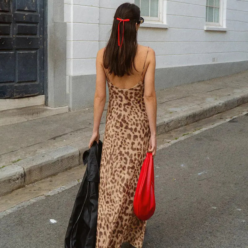 Leopard Print V-Neck Sling Dress