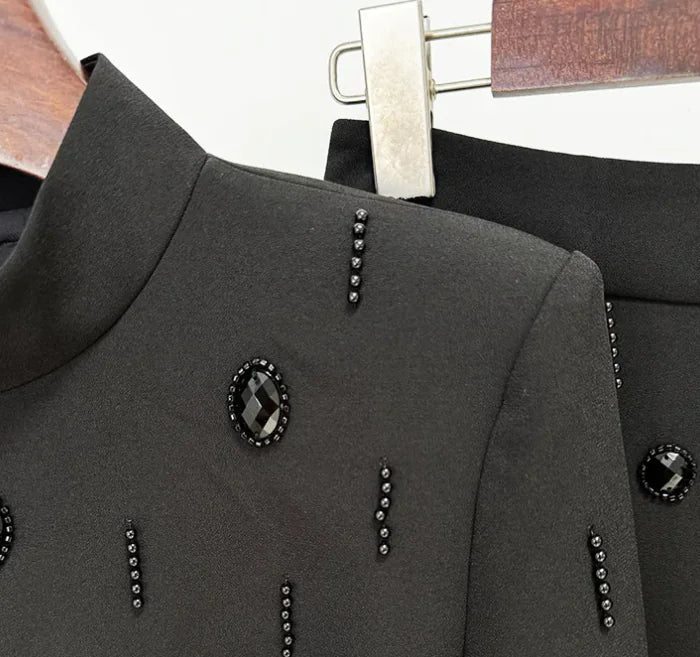 Elegant Rhinestone Long Skirt Set