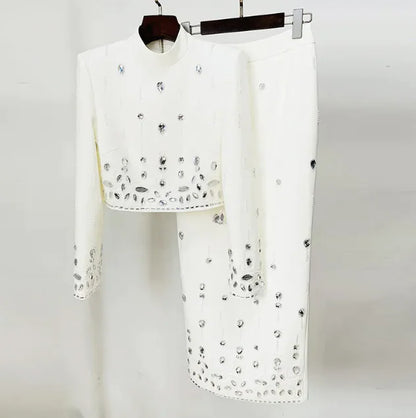 Elegant Rhinestone Long Skirt Set