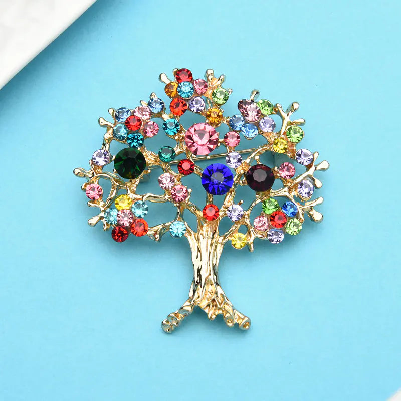 Colorful Diamond Tree of Life Brooch for Shawls and Scarves