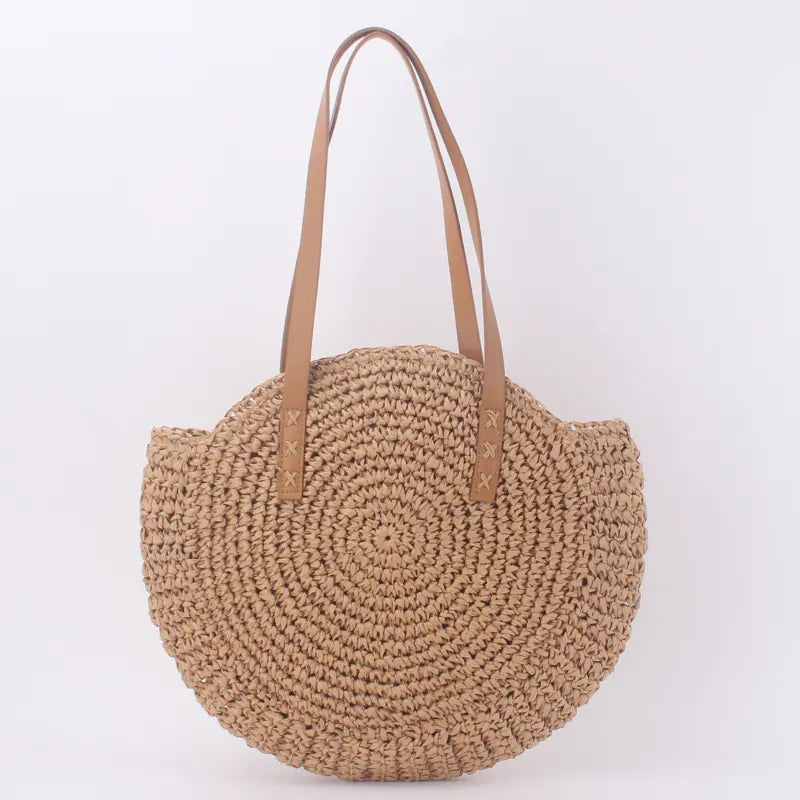 Retro Round Straw Beach Bag for Women
