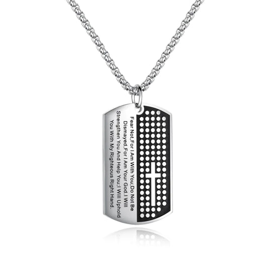 Christian Scripture Tag Necklace - Men's Titanium Pendant