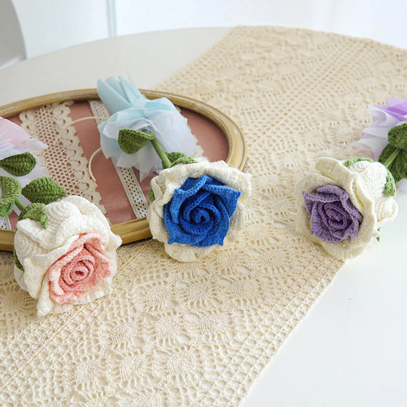 Hand-Knitted Woolen Rose Bouquet