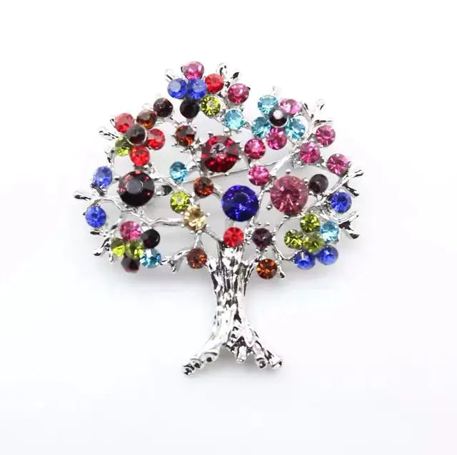 Colorful Diamond Tree of Life Brooch for Shawls and Scarves