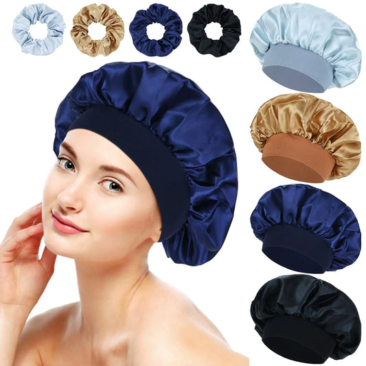 Lawie 4 Pack Large Silky Satin Bonnets Satin Sleep Bonnets Night Sleep Set