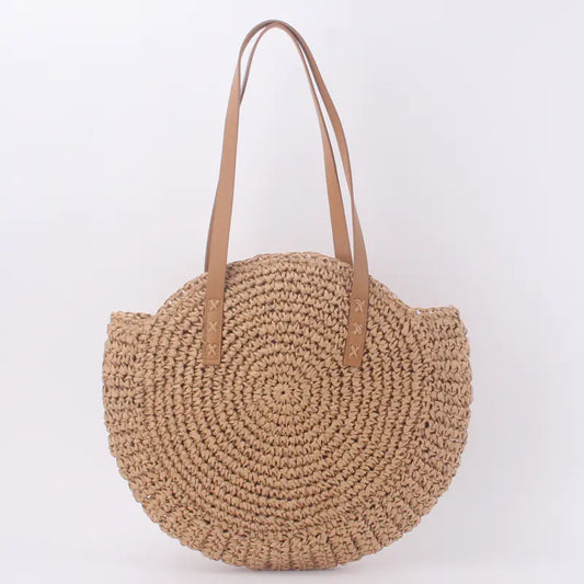 Retro Round Straw Beach Bag for Women