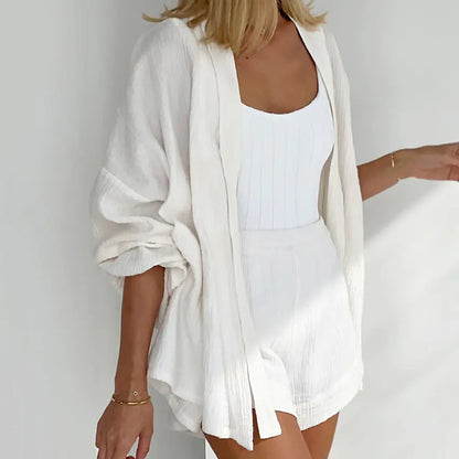 Women's Long Sleeve Robe & Shorts Sleep Set