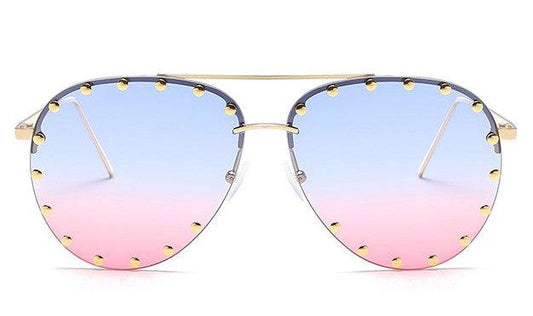 Ladies Metal Rivet Pilot Sunglasses Women Luxury Personality Rivet Glasses