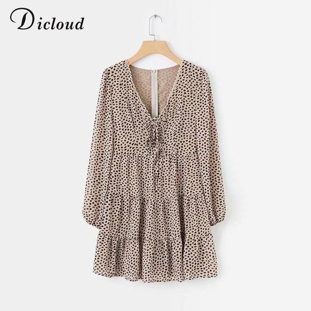 Leopard prints long sleeve Dress. leopard Bust- 86cm 33.85in, Waist- 70cm 27.55in