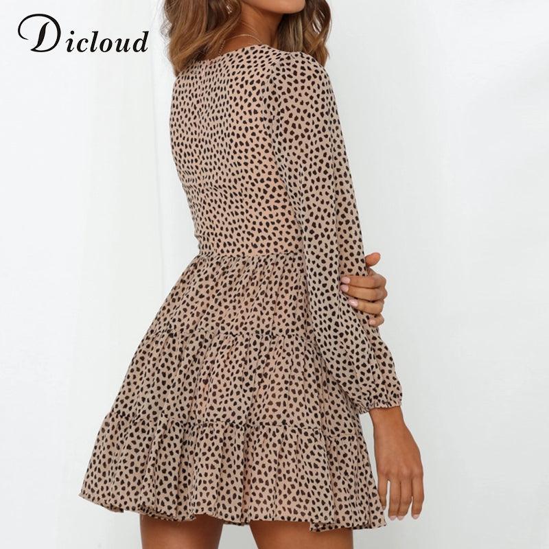 Leopard prints long sleeve Dress.